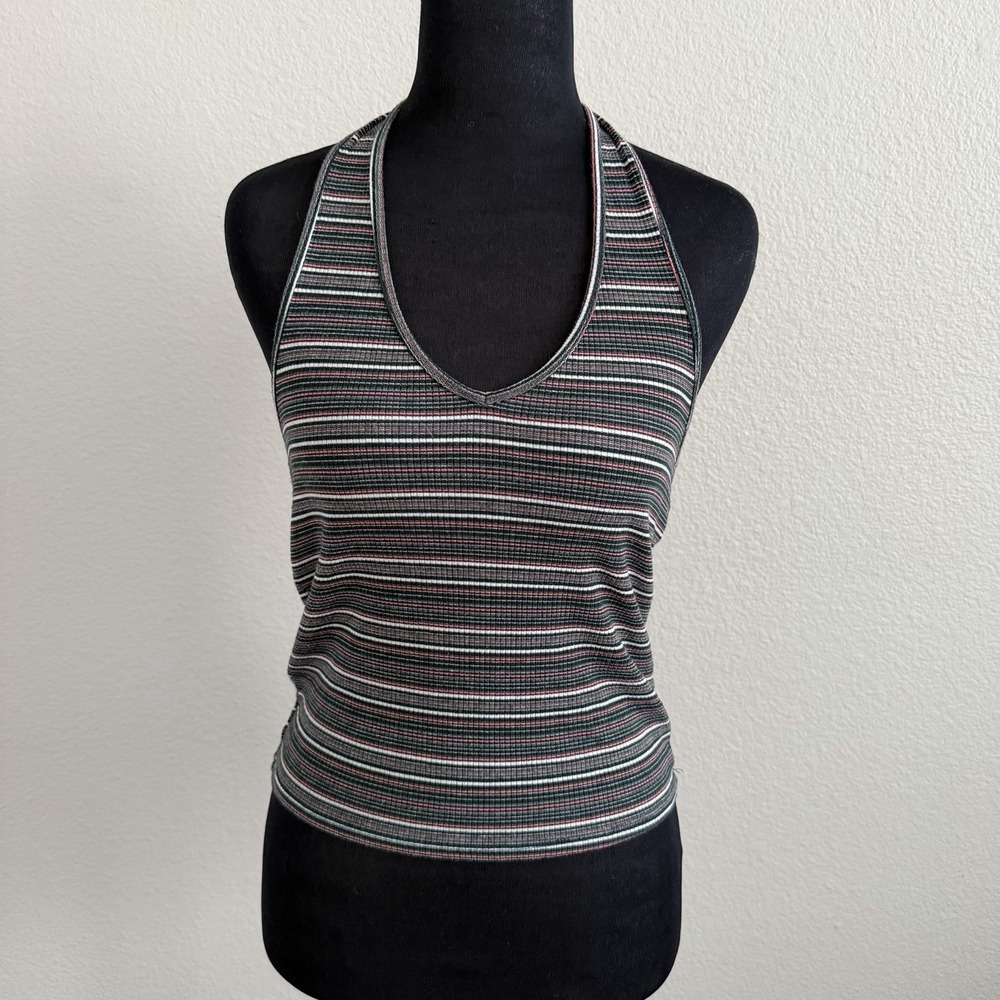 American Eagle Women's Medium Halter Tank Top Striped Stretch Ribbed